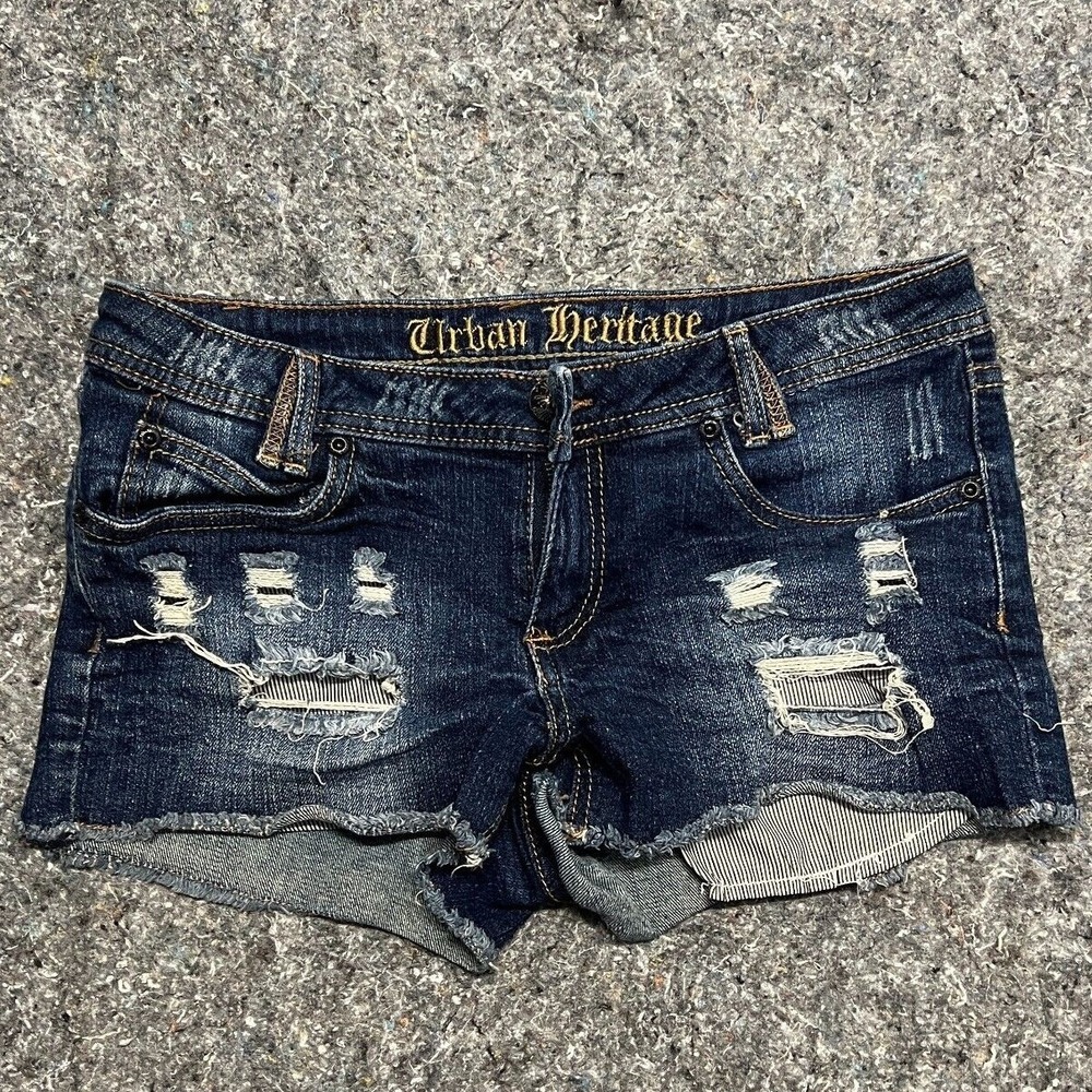 Urban Heritage Womens Distressed Denim Cut Off Shorts 28 Dark Wash Blue Low Rise